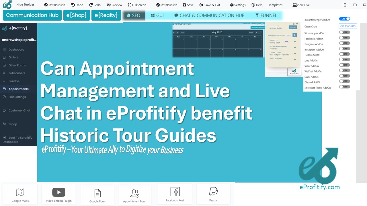 Can Appointment Management and Live Chat in eProfitify benefit Historic Tour Guides
